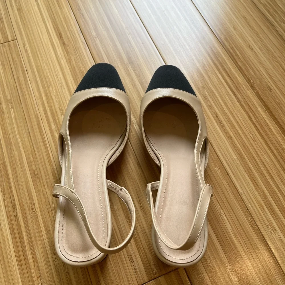 Nude & Black Heeled Slingbacks, sz 8 - Picture 3 of 6